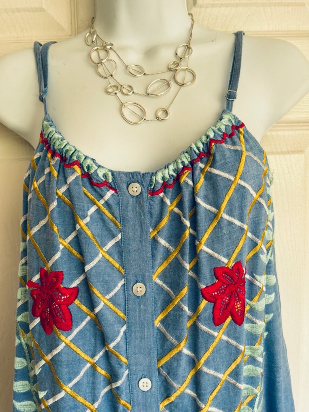 Embroidered Button-Front dress